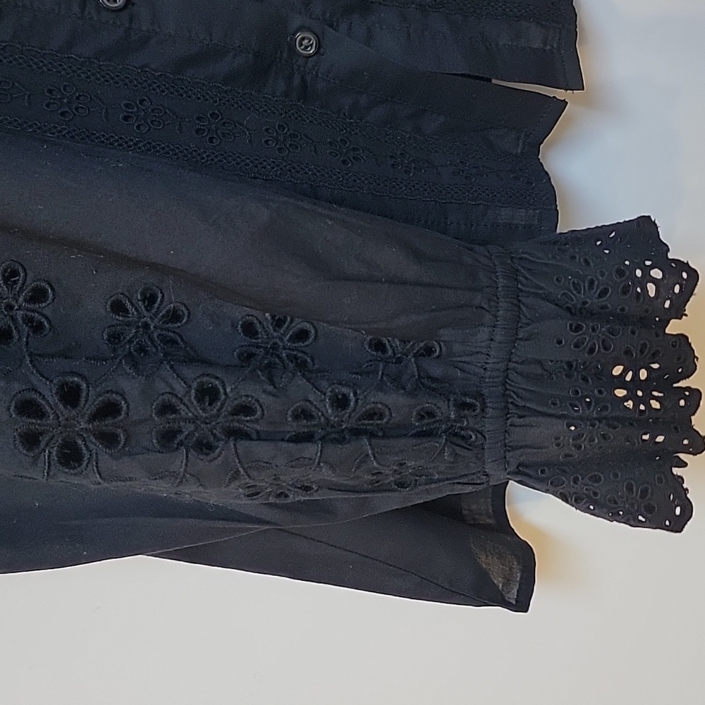 J. Crew Black Eyelet Lace-Trim Button Front Blouse - Picture 9 of 12